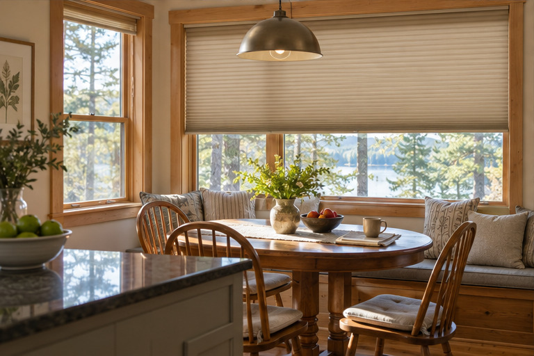 Cellular Honeycomb Shades shown in a natural home interior