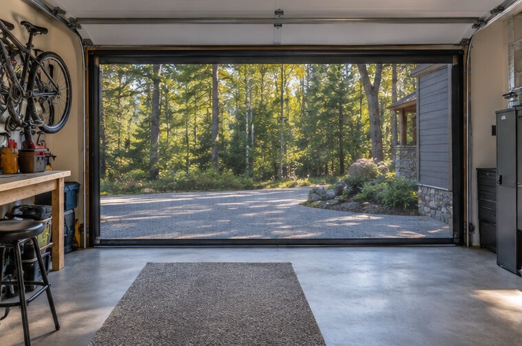 Garage Screen Systems shown in a natural home interior