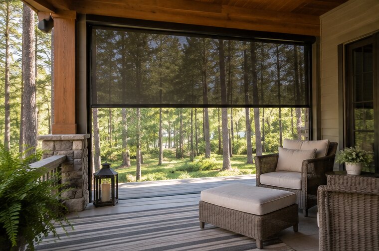 Outdoor Screens shown in a natural home interior