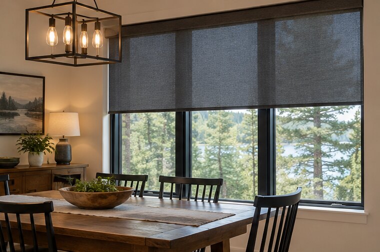 Roller & Solar Shades shown in a natural window setting