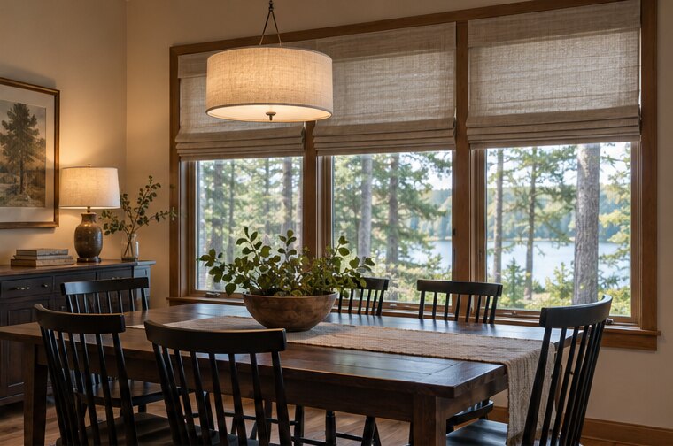 Roman Shades shown in a natural window setting