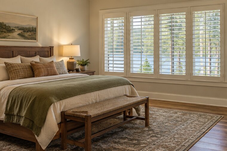 Interior Shutters shown in a natural home interior
