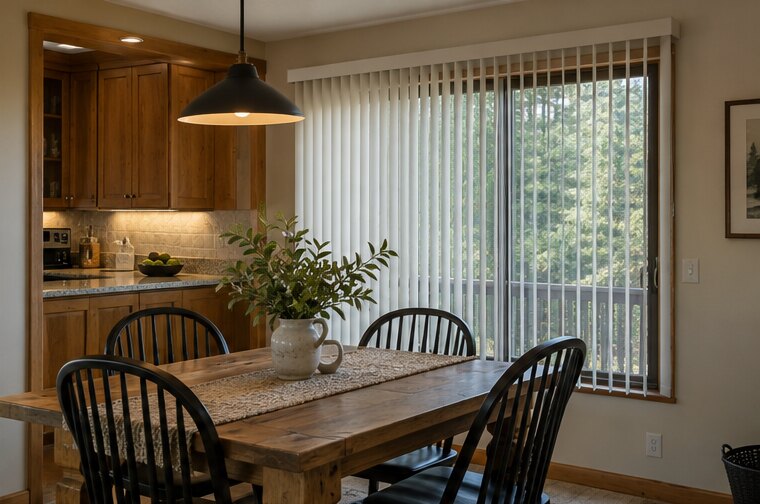 Vertical Blinds shown in a natural window setting