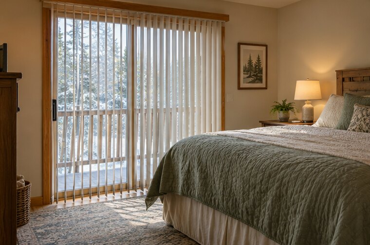Vertical Blinds shown in a natural home interior