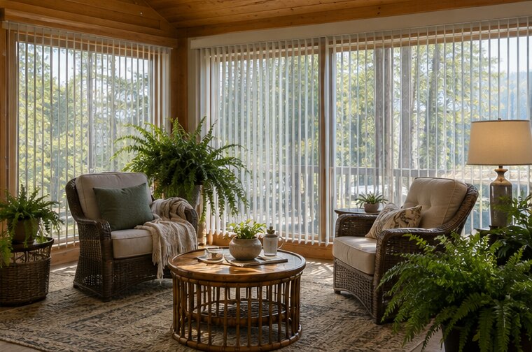 Vertical Blinds shown in a natural residential setting