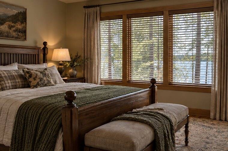 Wood & Faux Wood Blinds shown in a natural home interior