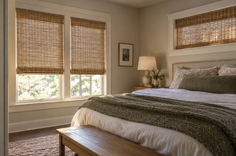 Woven Wood Shades shown in a natural window setting