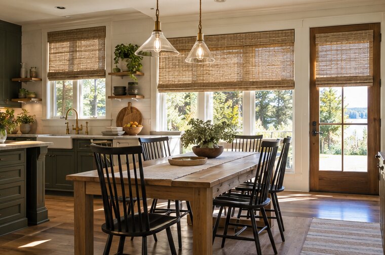 Woven Wood Shades shown in a natural home interior